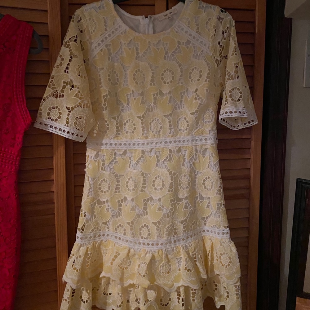 Pastel yellow lace and white dress